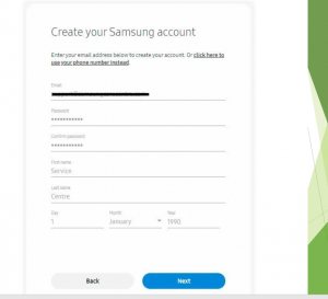 Rules for creating a Samsung account